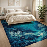 Blue Teal Underwater Coral Fish Area Rug