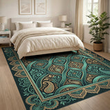 Teal Paisley Traditional Persian Area Rug