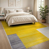 Bold Yellow Grey Geometric Block Area Rug