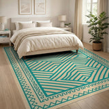 Teal Maze Geometric Area Rug