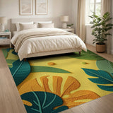 Vibrant Tropical Leaf Collage Yellow Area Rug