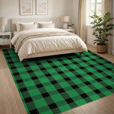 Rustic Farmhouse Green Green Black Buffalo Check Area Rug