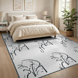 Black White Elephant Line Art Area Rug