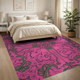 Pink Green Art Nouveau Floral Area Rug