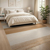 Neutral Beige Horizontal Stripe Area Rug