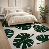 Green Monstera Leaves Pattern Area Rug