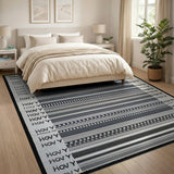 Textured Black White Striped Geometric Area Rug