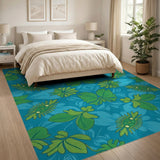 Teal Green Foliage Pattern Area Rug