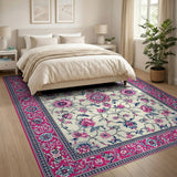 Vibrant Pink Persian Floral Medallion Area Rug