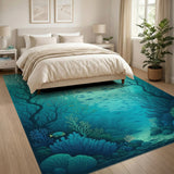 Blue Teal Coral Reef Coastal Beach Rug