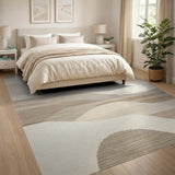 Washable Modern Abstract Wave Beige Low Pile Area Rug