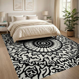 Black White Mandala Sunflower Area Rug