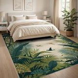 Lush Green Jungle Leaves and Birds Area Rug