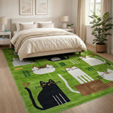 Playful Green Cats Cartoon Area Rug