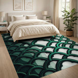 Green Arched Wave Geometric Area Rug