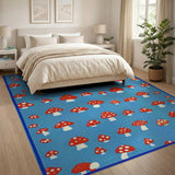 Whimsical Red Mushroom Blue Area Rug