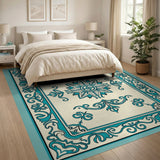 Elegant Blue Teal Persian Medallion Rug