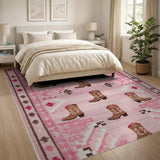 Pink Pink Cowboy Boots Southwestern Area Rug