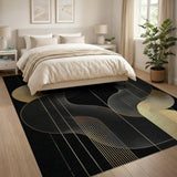 Gold Wave Abstract Geometric Area Rug
