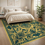 Teal Lotus Medallion Persian Area Rug