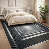 Hypnotic Infinite Corridor Black White Geometric Rug