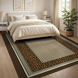 Leopard Print Border Beige Area Rug