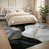 Gold Veined Black Marble Abstract Area Rug