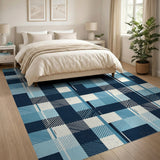 Modern Navy Blue Plaid Area Rug