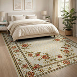 Ivory Red Floral Border Persian Area Rug