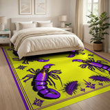 Purple Scorpion Motif Yellow Area Rug