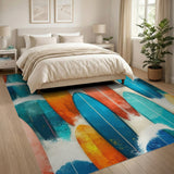 ODIKA Modern Coastal Surfboard Pattern Washable Area Rug - Low Pile Non-Slip Home Decor