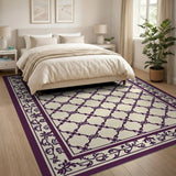 Purple Trellis Lattice Cream Area Rug
