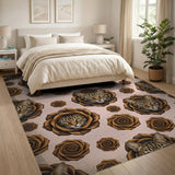 Vintage Leopard Rose Floral Pink Area Rug
