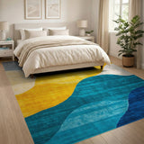 Wavy Abstract Yellow Teal Area Rug