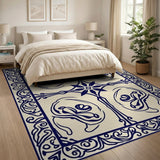 Ornate Navy Blue Persian Border Rug