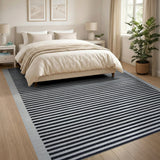 Crisp Black White Horizontal Stripe Rug