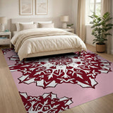 Blush Pink Maroon Snowflake Mandala Area Rug
