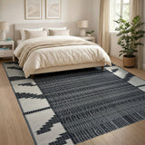 Black White Zigzag Heritage Tribal Runner Rug