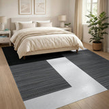 Asymmetrical Black White Striped Area Rug
