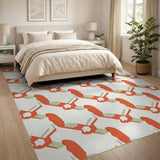 Vibrant Red Bird Geometric Area Rug