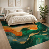 Emerald Teal Marble Gold Area Rug