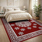Red Red Snowflake Mandala Persian Rug