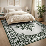 Ornate Green Floral Medallion Traditional Persian Area Rug