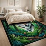 Majestic Wolf in Emerald Forest Area Rug
