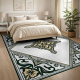 Beige and Neutral Ornate Floral Medallion Persian Area Rug