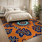Vibrant Orange Sunburst Tribal Area Rug