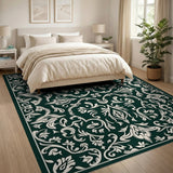 Green Elegant Emerald Green Persian Floral Rug