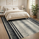 Bold Black White Tribal Stripe Rug