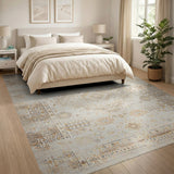 Beige Distressed Persian Medallion Rug