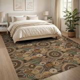 Brown Geometric Travel Motif Washable Area Rug
